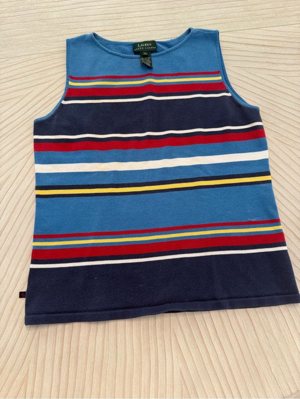 Lauren Ralph Lauren Blue Striped Knit Tank with Red, Yellow & White Accents